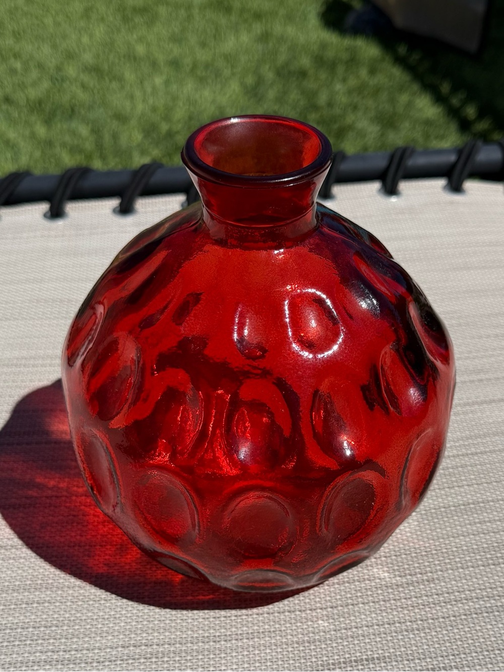 Vidrios San Miguel Ruby Red Recycled Glass Thumbprint Vase Bottle Decor 7"